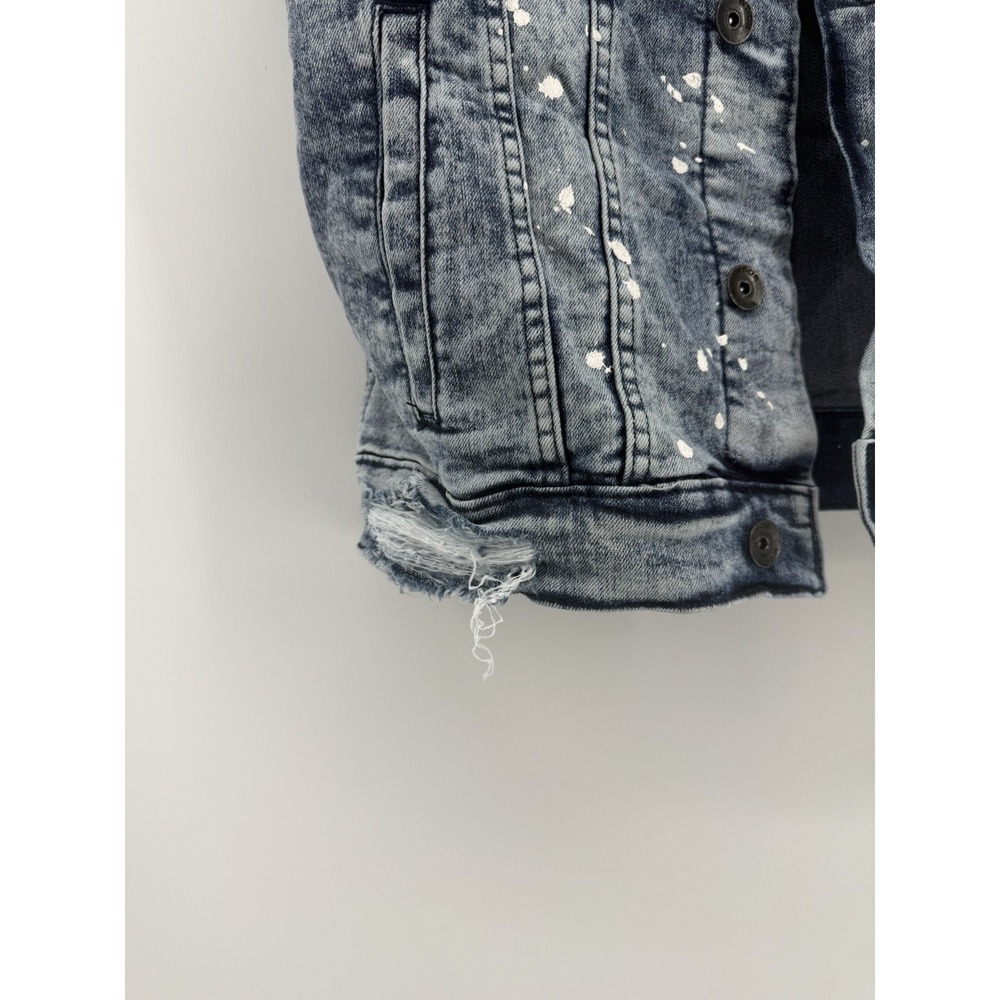 WT02 Men's M Denim Vest Acid Wash Paint Splatter Distressed Jean Jacket NWT - Picture 3 of 12